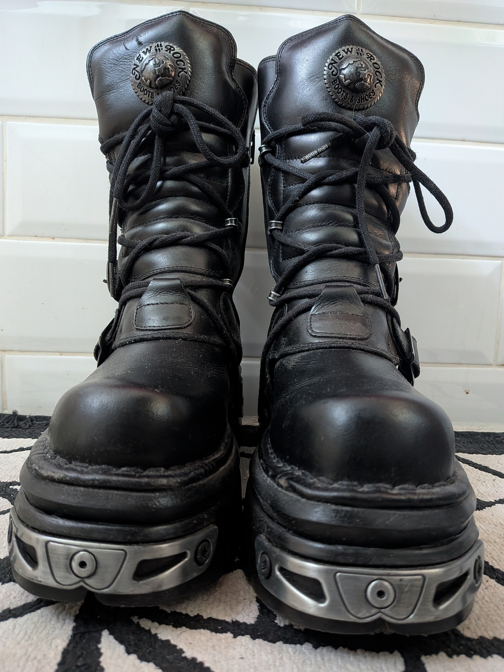 New Rock UNISEX Black Platform Lace-Up Boots